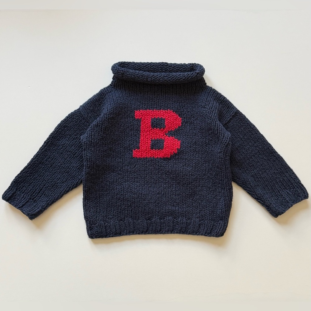 Hearthside Handworks Kids Unisex Navy Knit Sweater with Red 'B' - Size 18M